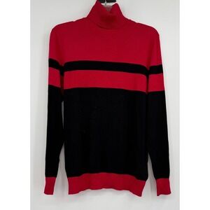 Joseph A Women Colorblock Red/Black Turtleneck Knit XL Sweater Preppy Office Y2K